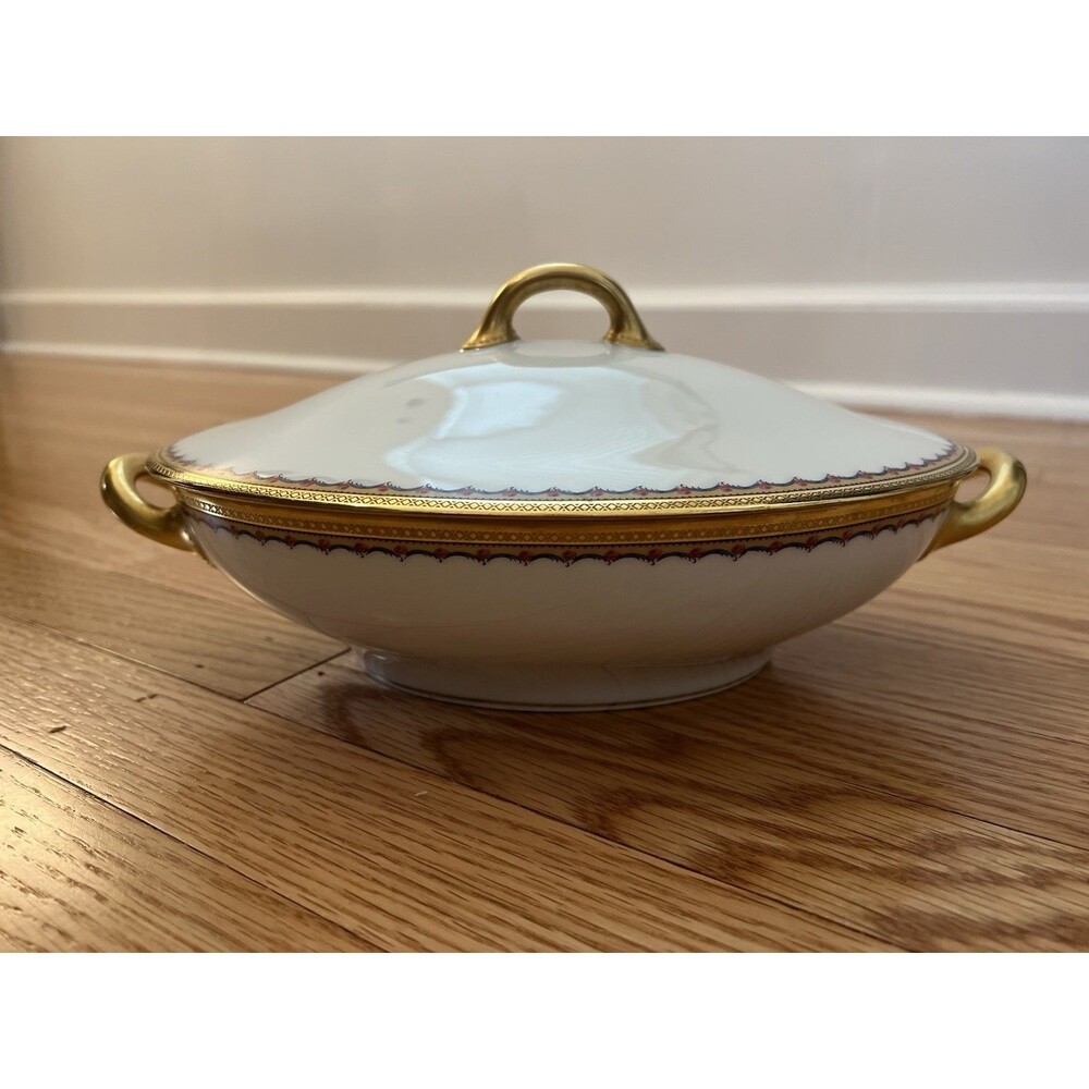 Antique Limoges Theodore Haviland France Gold Rim Oval Soup Stew Tureen 10”
